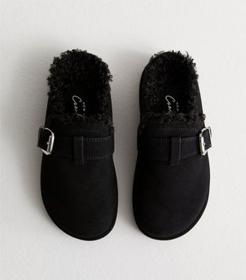 Black Suedette Faux Fur Mules...