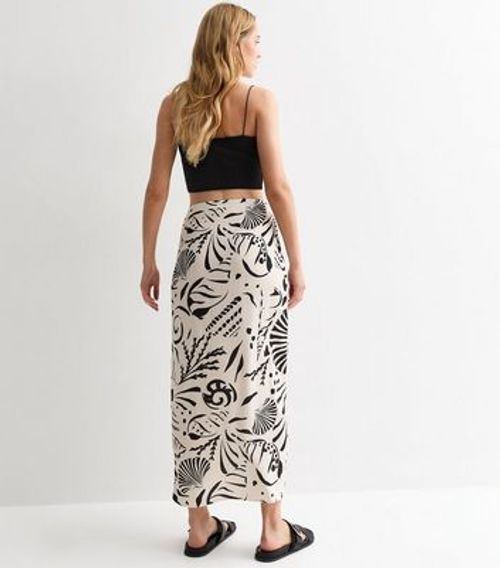 White Shell Print Sarong Midi...