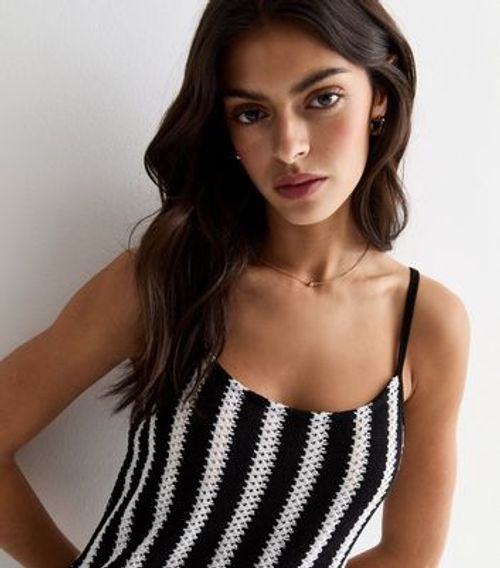 Black Stripe Knit Strappy...