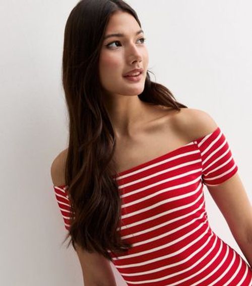 Red Stripe Jersey Bardot Mini...
