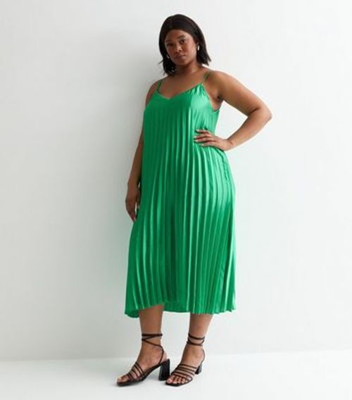 Curves Green Satin Pleated...