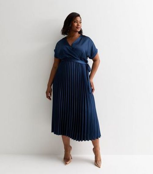 Curves Navy Satin Pleated...