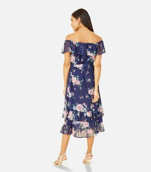 Yumi Navy Floral Bardot Midi...