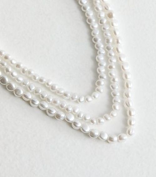 Triple Layer Faux-Pearl Bead Necklace New Look