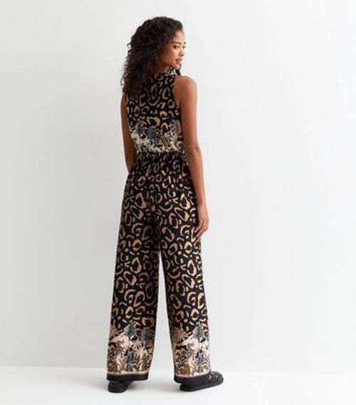 Black Satin Jungle-Print Wide...