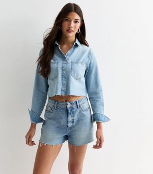 Blue Cropped Denim Shirt New...