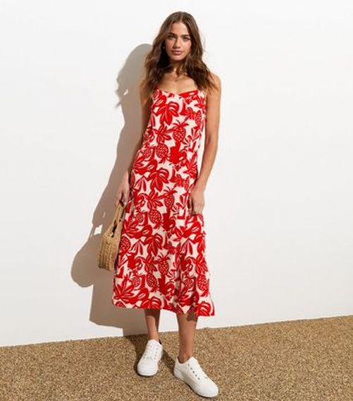 Red Pineapple-Print Slip Midi...