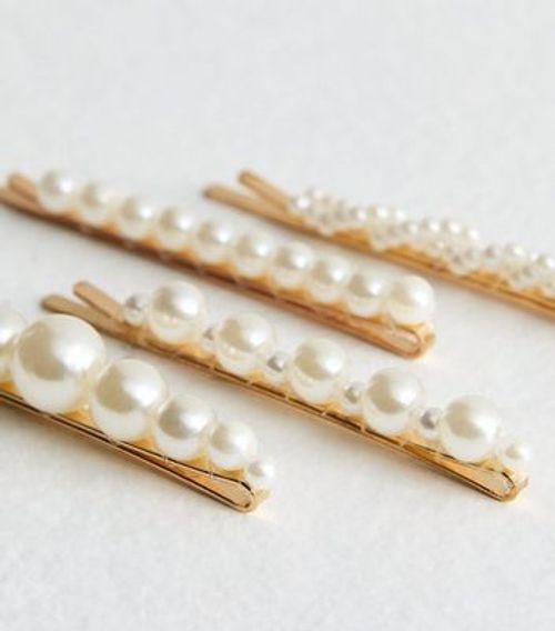 Gold 4 Pack Faux Pearl Slide...