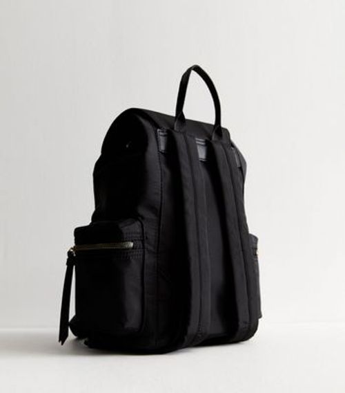 Black Nylon Flap Backpack New...