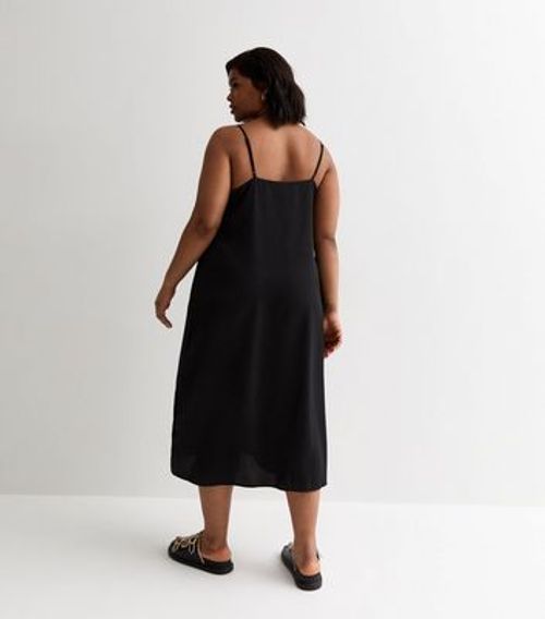 Curves Black Satin Midi Slip...