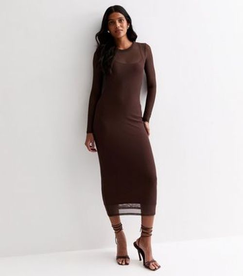 Rust Mesh Long Sleeve Midi...