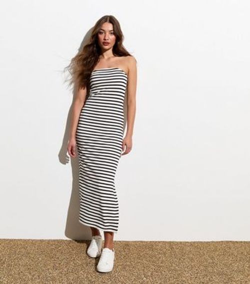 White Striped Bandeau Midi...