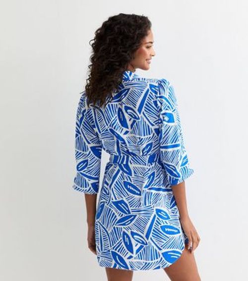 Blue Leaf-Print Mini Shirt...