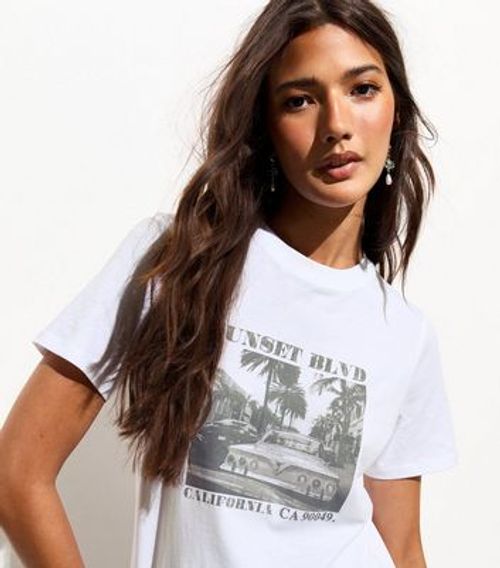 White Cotton Sunset Blvd Print T-Shirt New Look