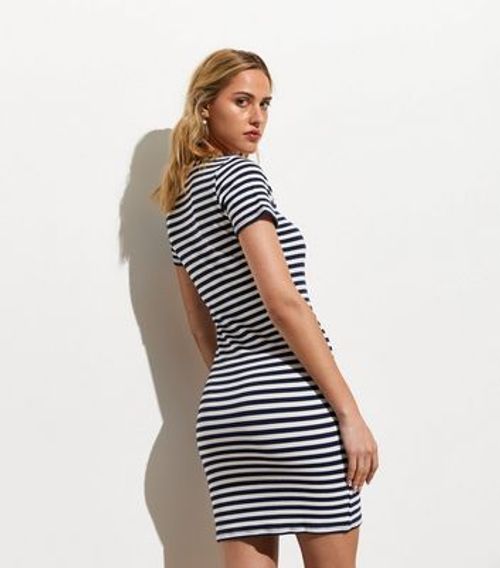 White Stripe Ribbed Mini Dress New Look