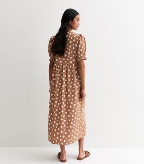 Camel Spot Crinkle Midi Dress...