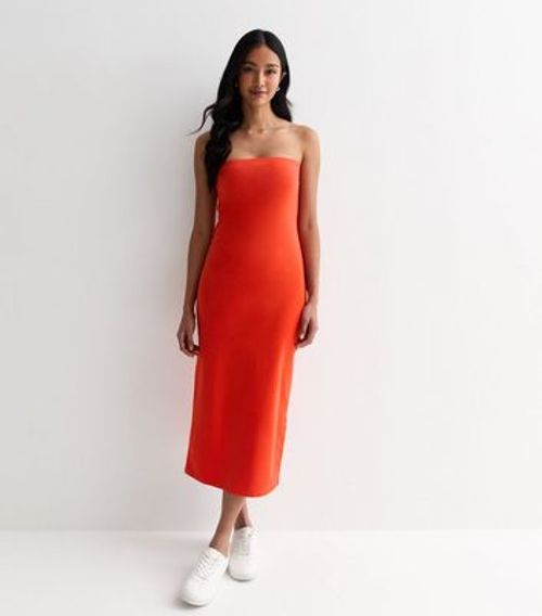 Red Jersey Bandeau Midi Dress...