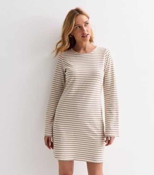 Off White Cotton Stripe Open-Back Mini Dress New Look