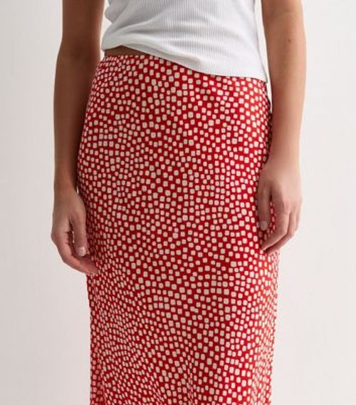 Red Spot Print Bias Cut Midi...