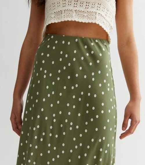 Khaki Spot Bias Cut Midi...