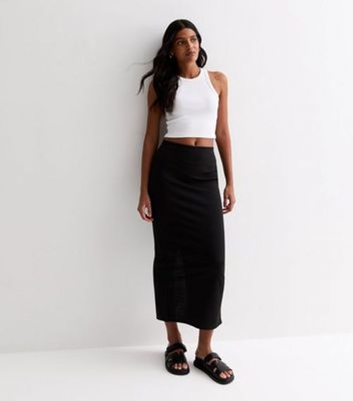 Black Ponte Split Hem Midi...