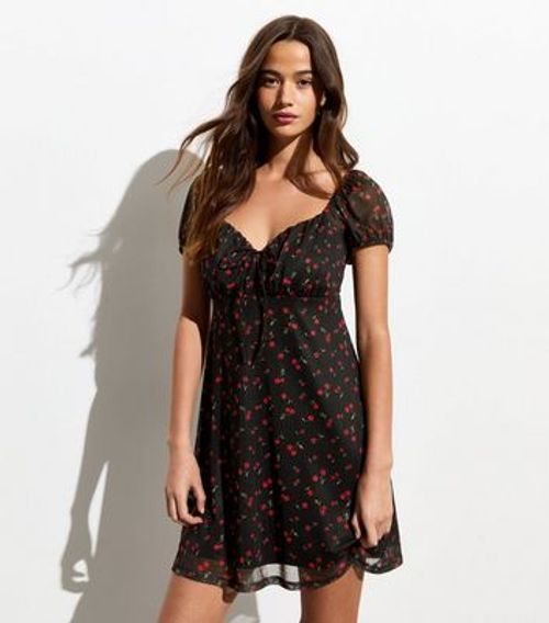 Black Cherry Print Mini Dress...