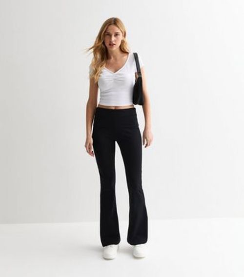 Black Foldover-Waist Flare...