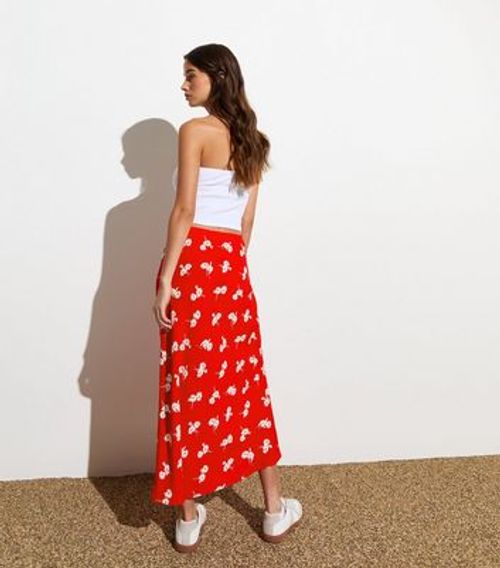 Red Ditsy Floral Print Midi...