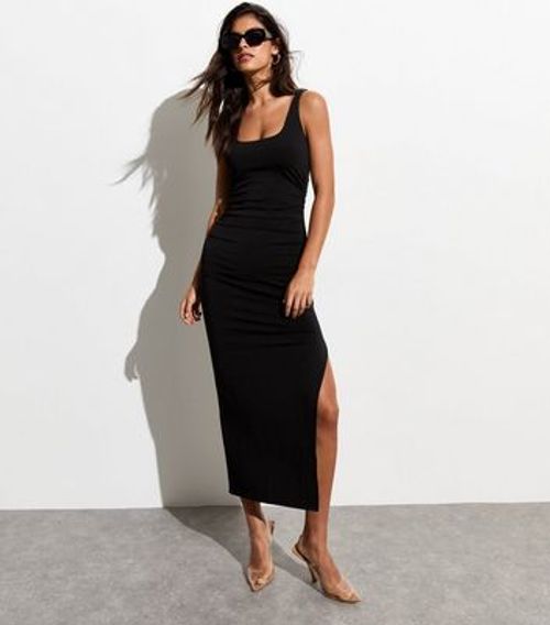 Black Square Neck Midi Dress...