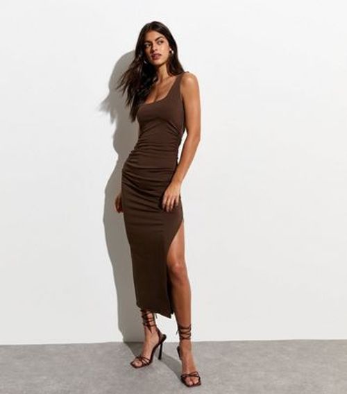 Dark Brown Square Neck Midi...