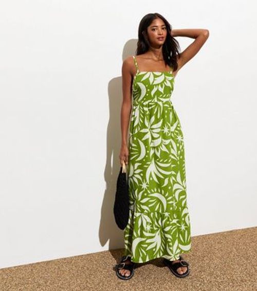 Green Tropical-Print Tie-Back...