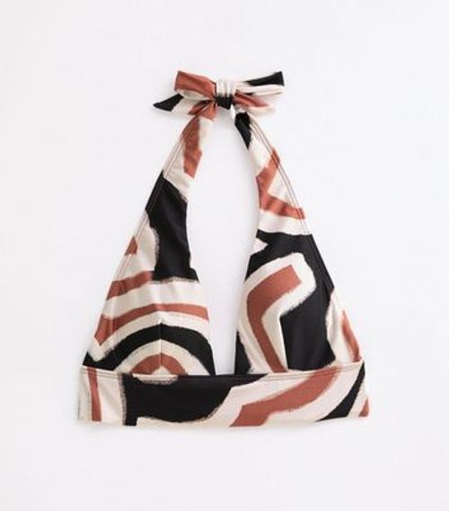 Brown Abstract-Print Halter...