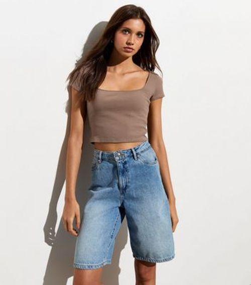 Mink Rib Square-Neck Crop Top...