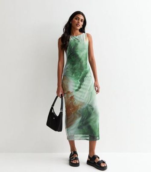 Green Mineral Print Mesh Midi...