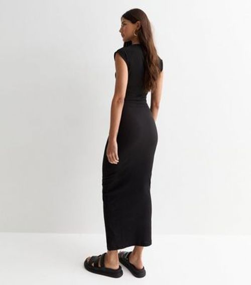 Black Ruched Crinkled Midi...