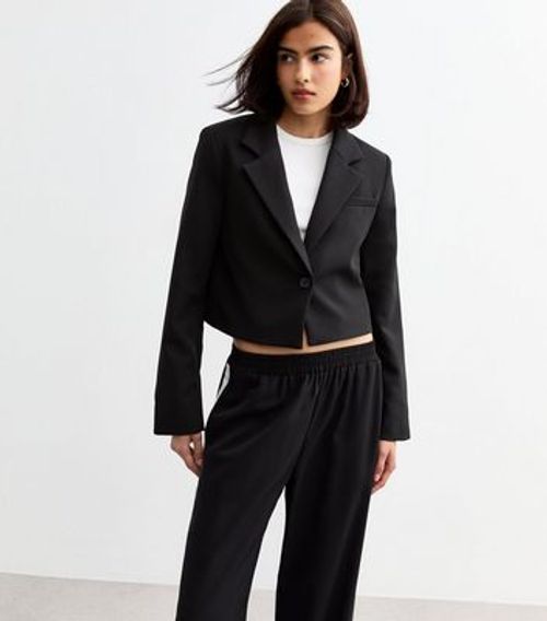 Black Cropped Blazer New Look