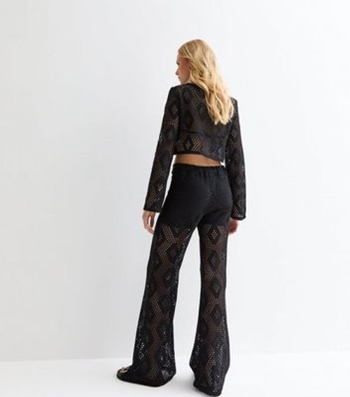 Black Crochet High Waist Wide Leg Trousers New Look
