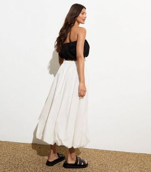 White Bubble-Hem Midi Skirt...