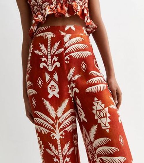 Tall Red Palm Print Flared...