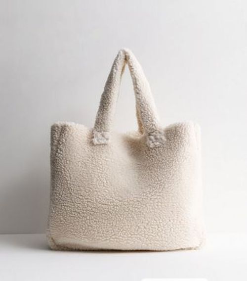 Cream Oversized Borg Tote Bag...