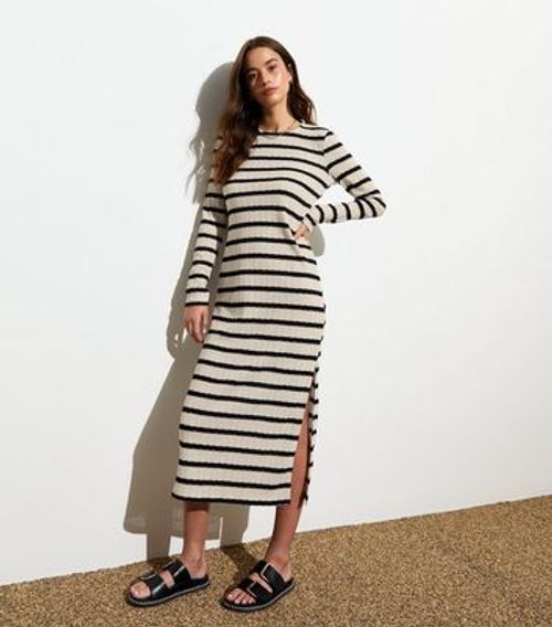 Off White Striped Knit Midi...