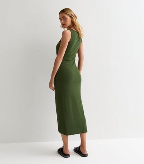 Green Ribbed Front-Knot Midi...