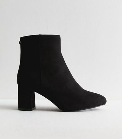 Wide Fit Black Suede Effect Heel Ankle Boot New Look