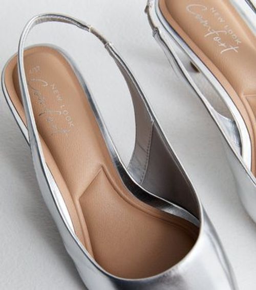 Silver Slingback Kitten Heel...