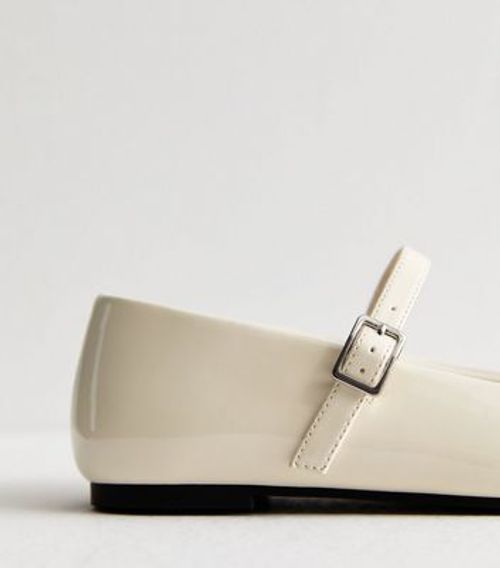 Off White Patent Leather-Look Mary Jane Pumps New Look