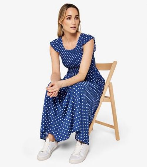 Apricot Blue Polka Dot Midi...