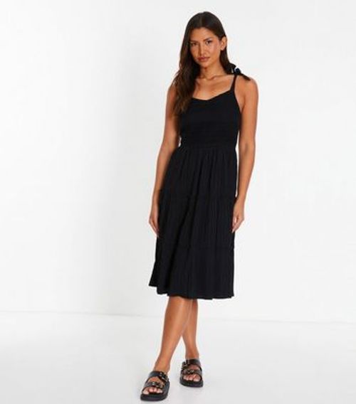 QUIZ Black Frill Tiered Midi Dress New Look