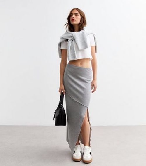 Grey Exposed Seam Midi Skirt...