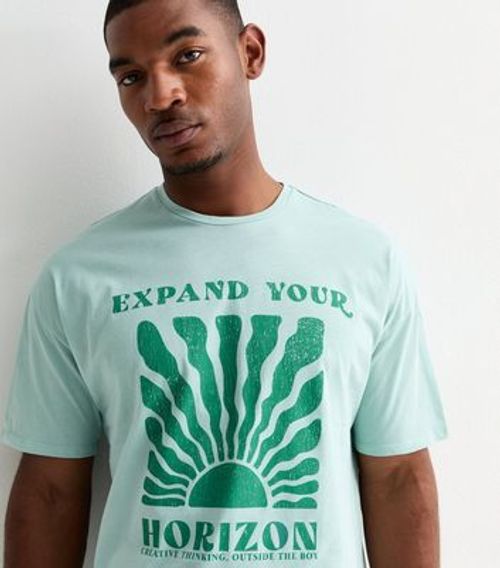 Men's Teal Cotton Horizon Print Oversized T-Shirt New Look