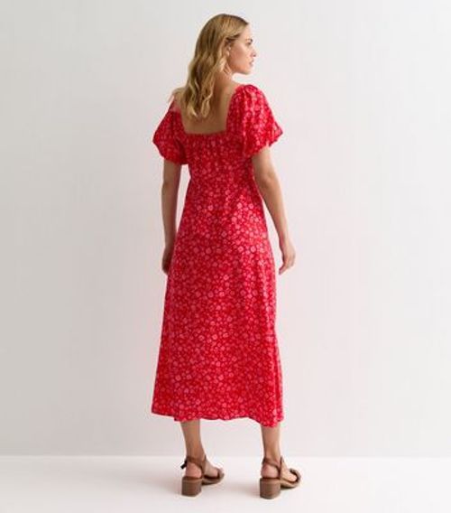 Red Floral-Print Frill-Trim...